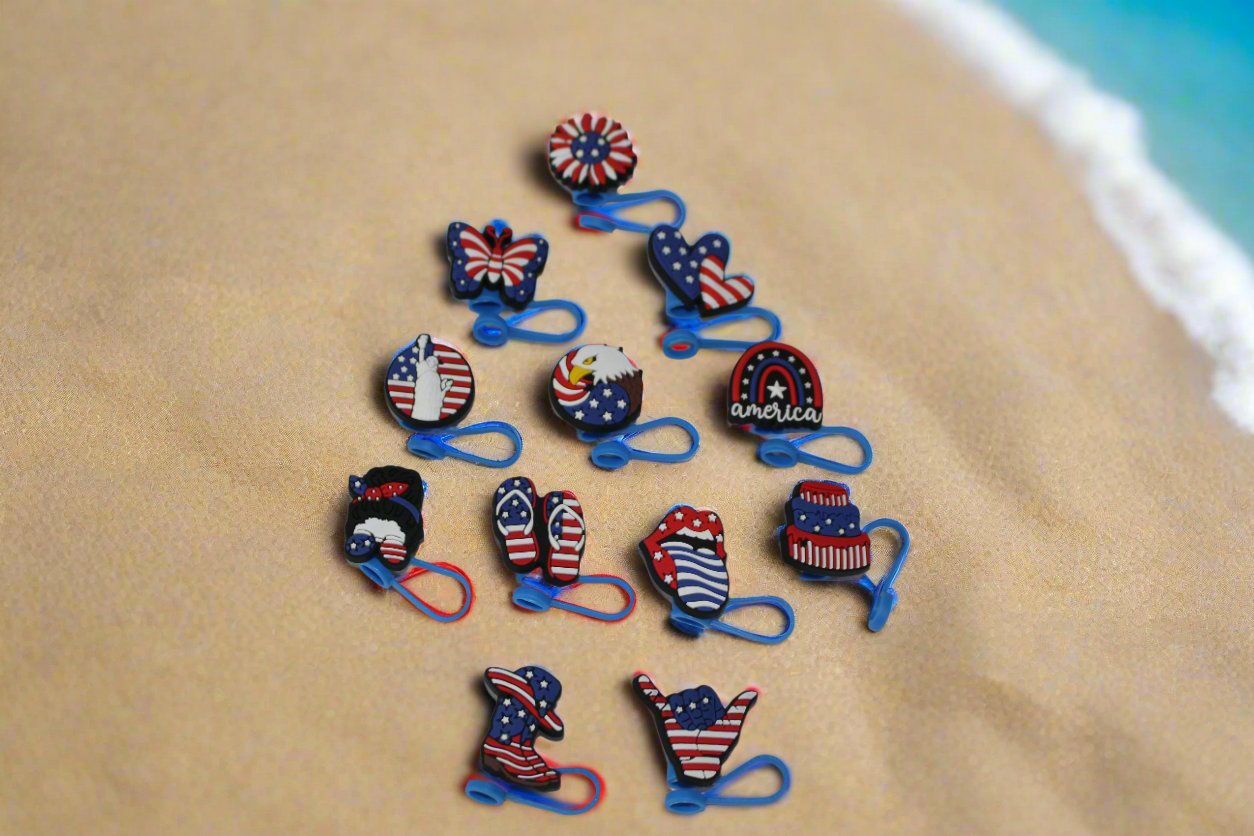 Group of  Red, White and Blue Patriotic Straw Toppers