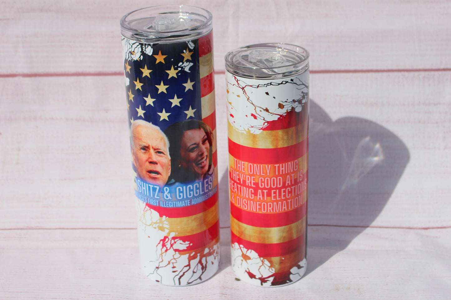 Shitz and Giggles Custom Tumbler, Funny Biden and Harris Cup, America's First Illegitimate Administration