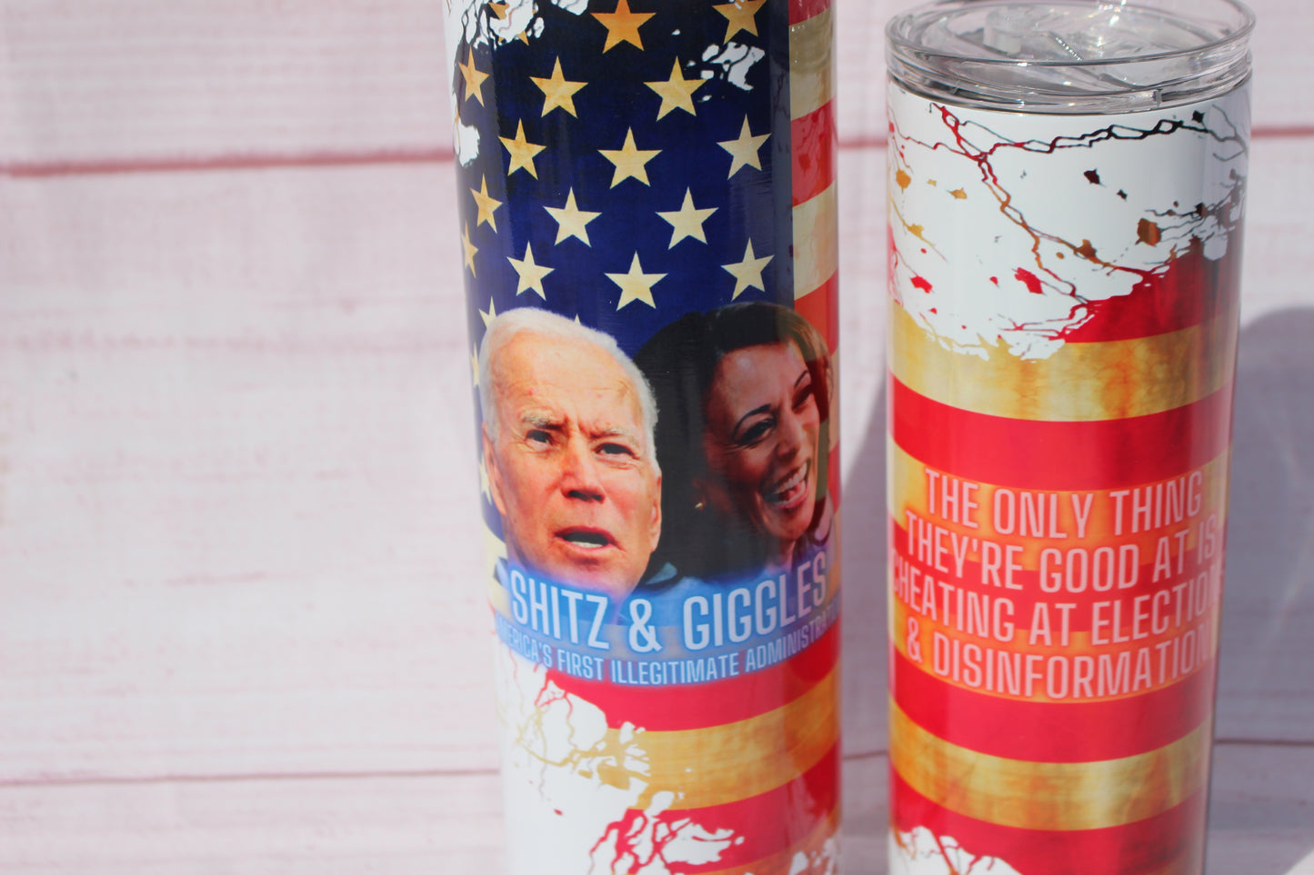 Shitz and Giggles Custom Tumbler, Funny Biden and Harris Cup, America's First Illegitimate Administration