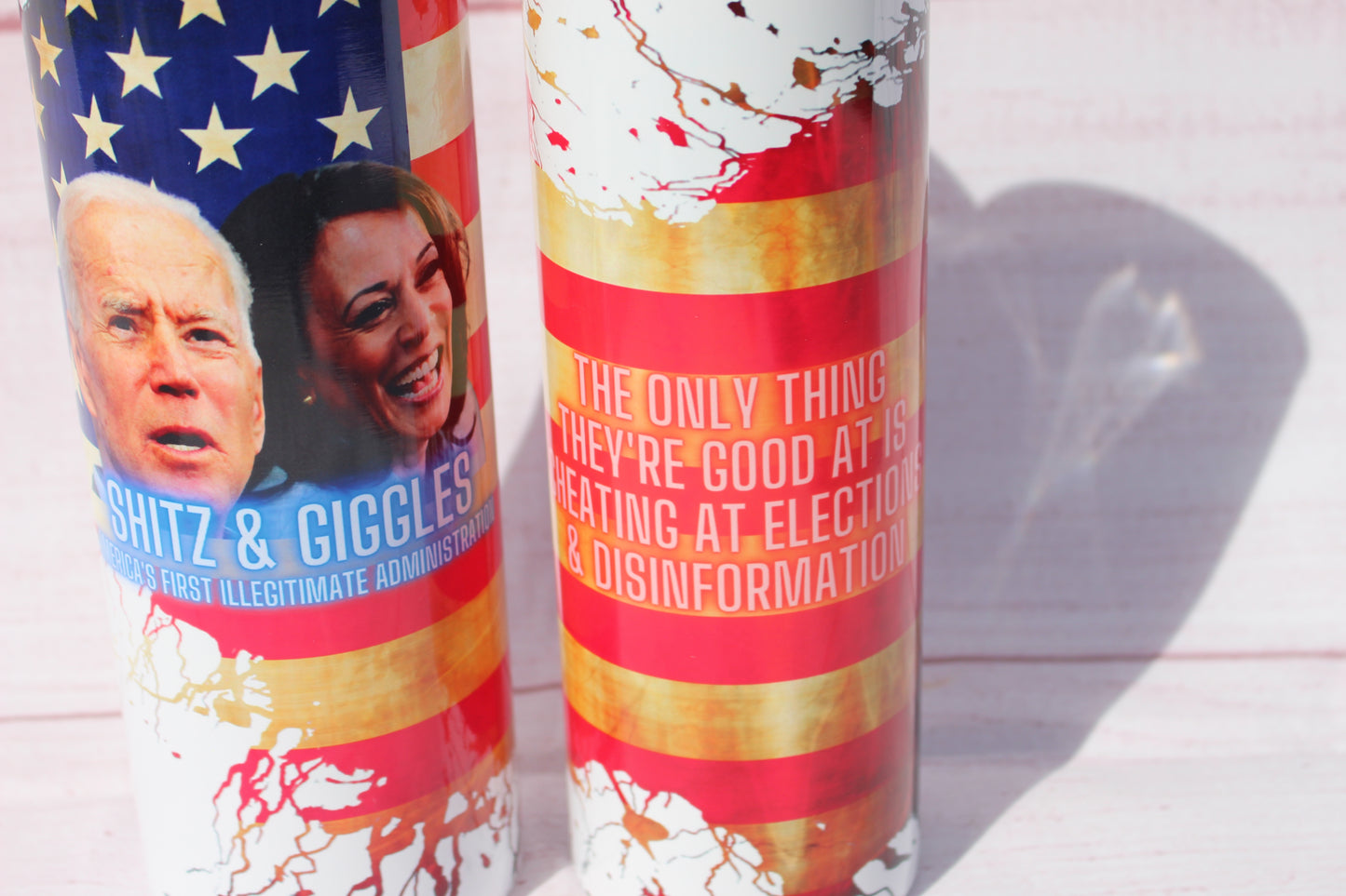 Shitz and Giggles Custom Tumbler, Funny Biden and Harris Cup, America's First Illegitimate Administration