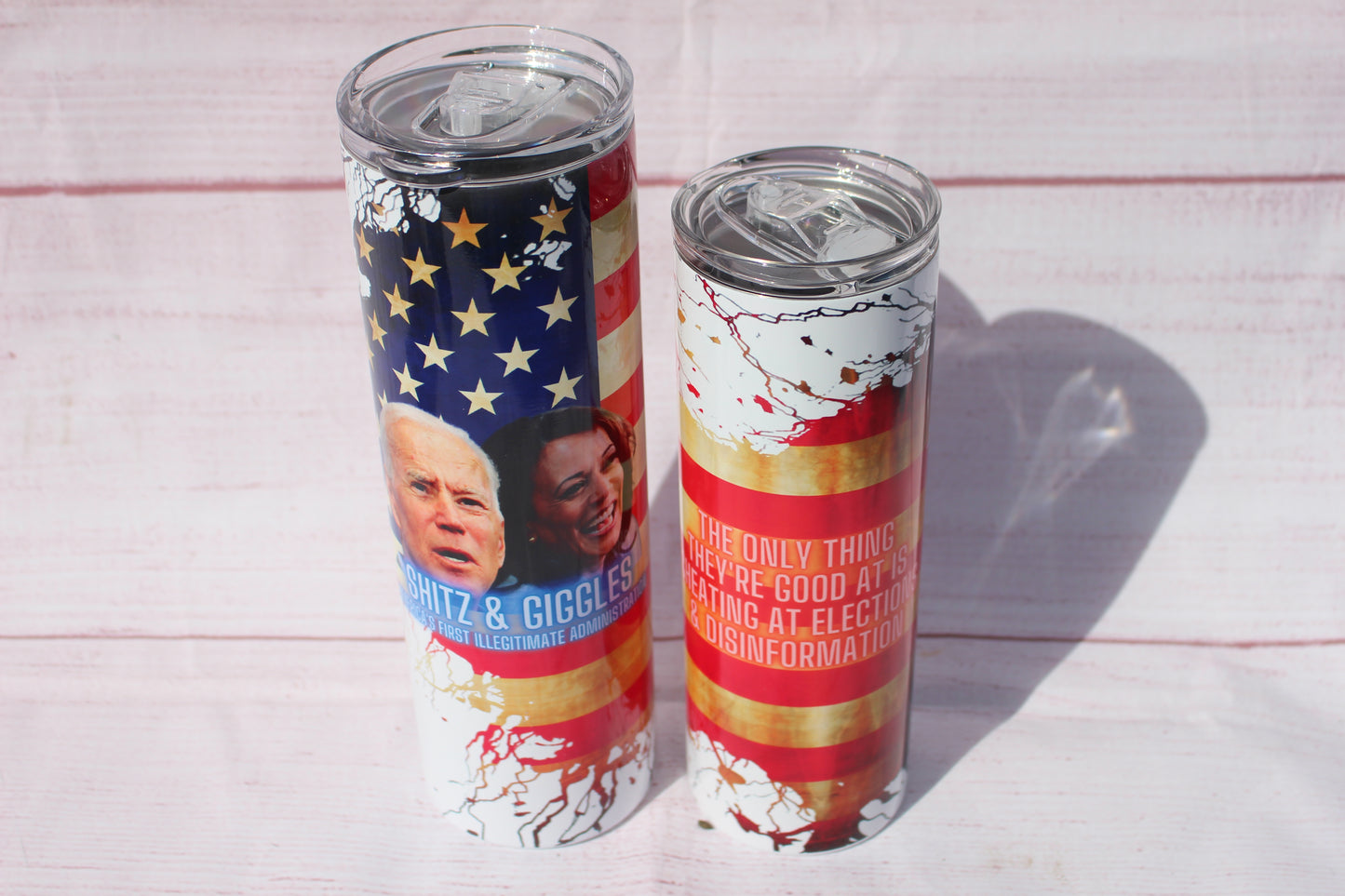 Shitz and Giggles Custom Tumbler, Funny Biden and Harris Cup, America's First Illegitimate Administration