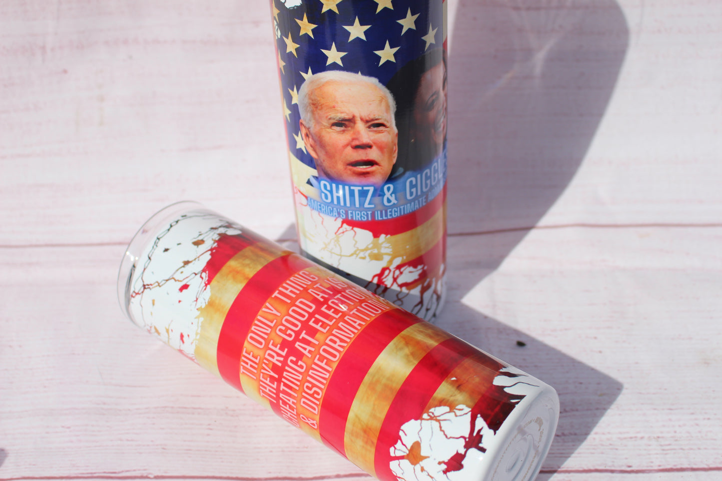 Shitz and Giggles Custom Tumbler, Funny Biden and Harris Cup, America's First Illegitimate Administration