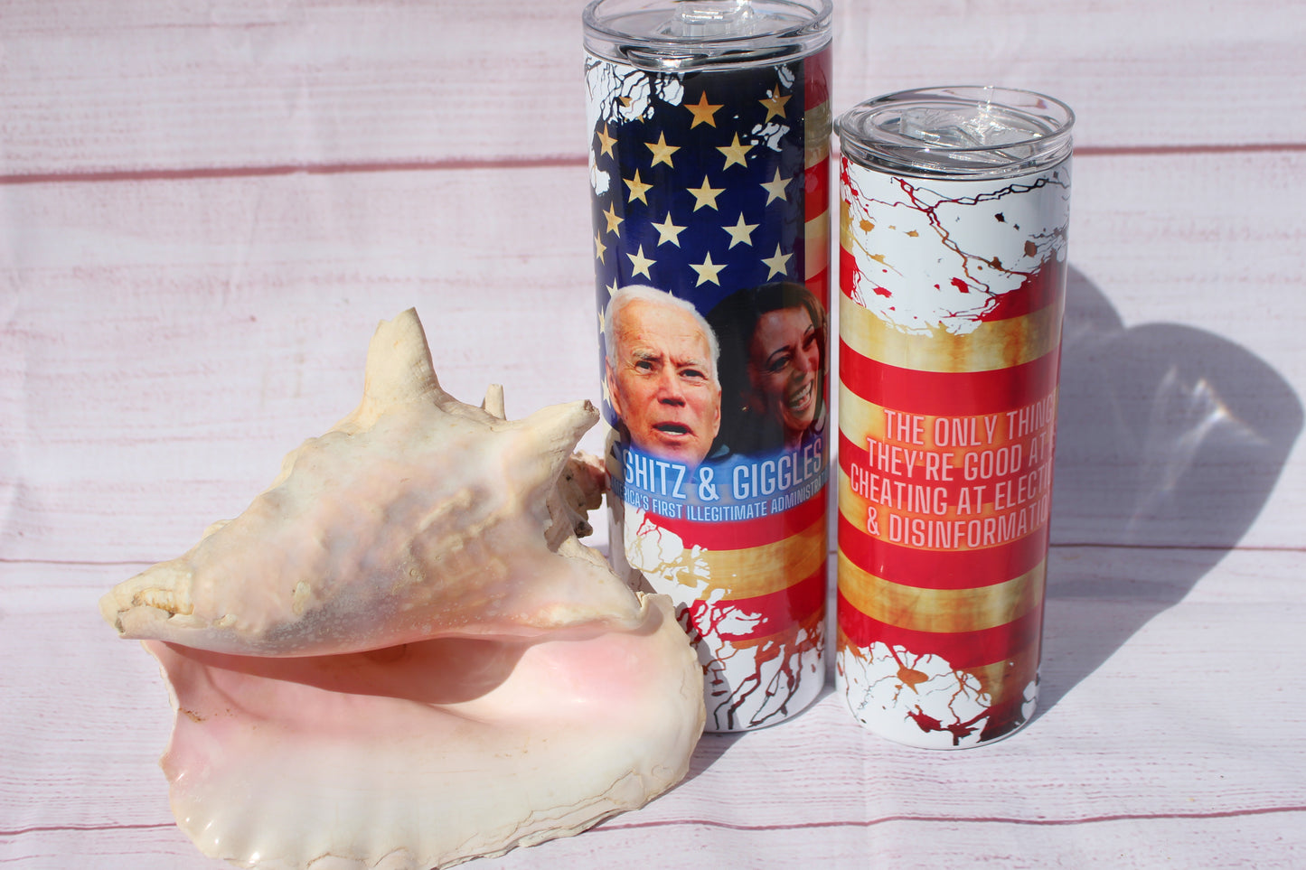 Shitz and Giggles Custom Tumbler, Funny Biden and Harris Cup, America's First Illegitimate Administration