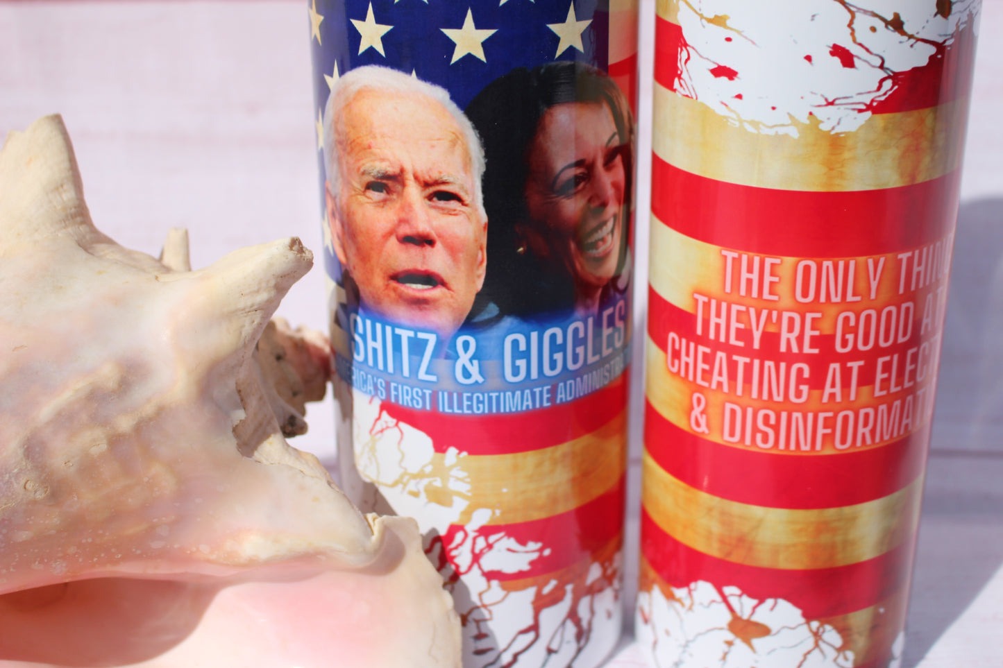 Shitz and Giggles Custom Tumbler, Funny Biden and Harris Cup, America's First Illegitimate Administration