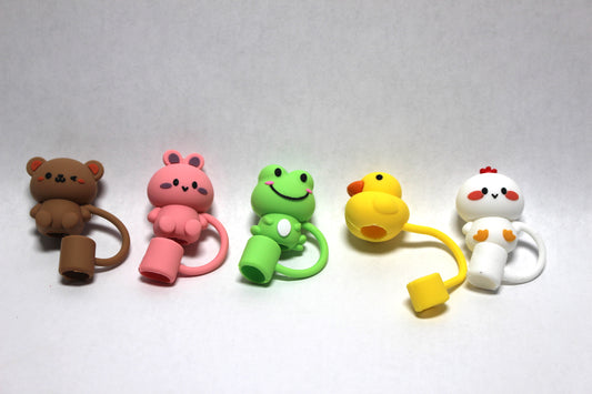 Cute Animal Straw Toppers, Choose from a Duck, Chicken, Bear, Frog or a Bunny Rabbit, Fits Most Straws