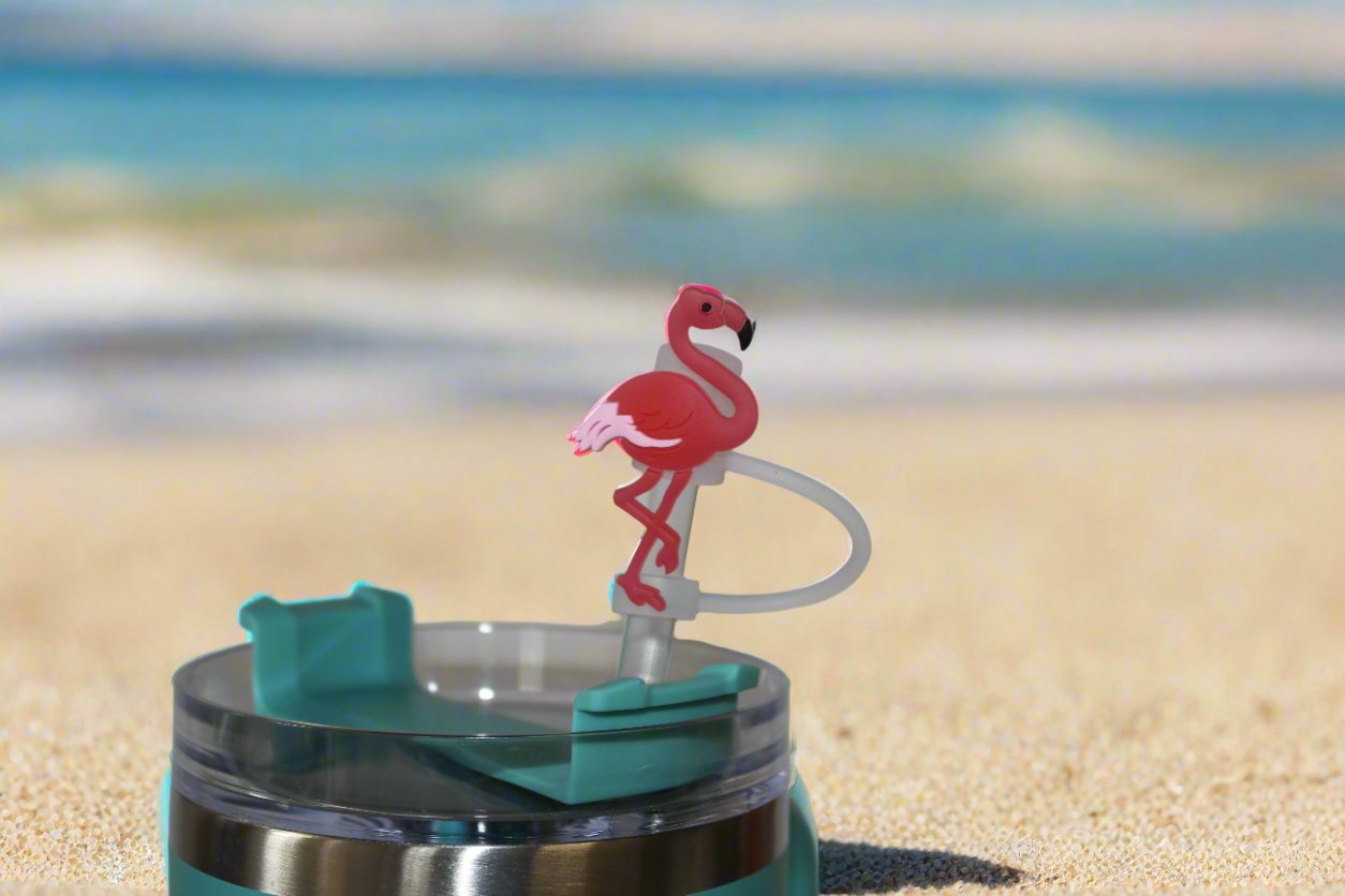 Red Flamingo & Clear Straw Topper