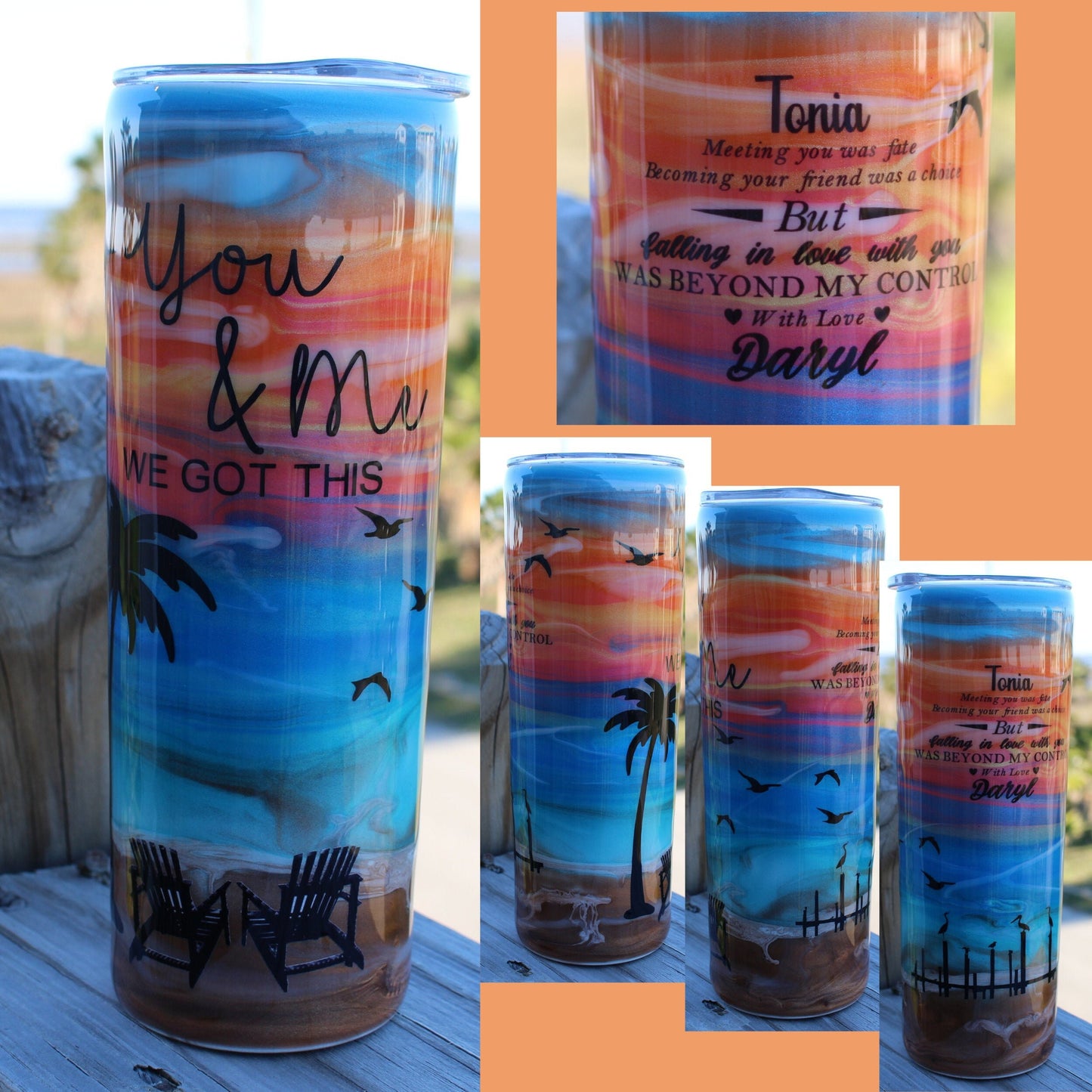 Romantic Sunset Beach Tumbler, Husband & Wife Beach, Palm Tree, Romantic Glitter, Anniversary Tumbler, Wife Tumbler, Palm Tree Tumbler