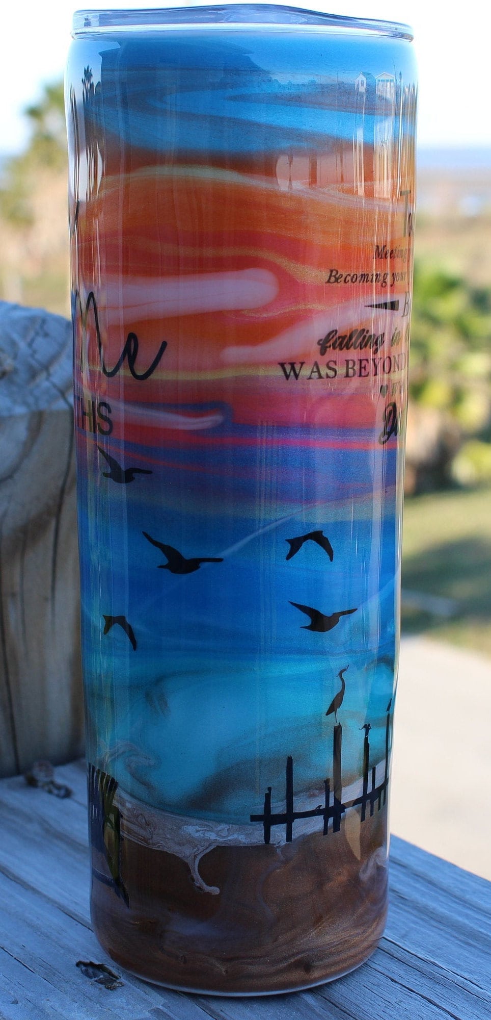 Romantic Sunset Beach Tumbler, Husband & Wife Beach, Palm Tree, Romantic Glitter, Anniversary Tumbler, Wife Tumbler, Palm Tree Tumbler