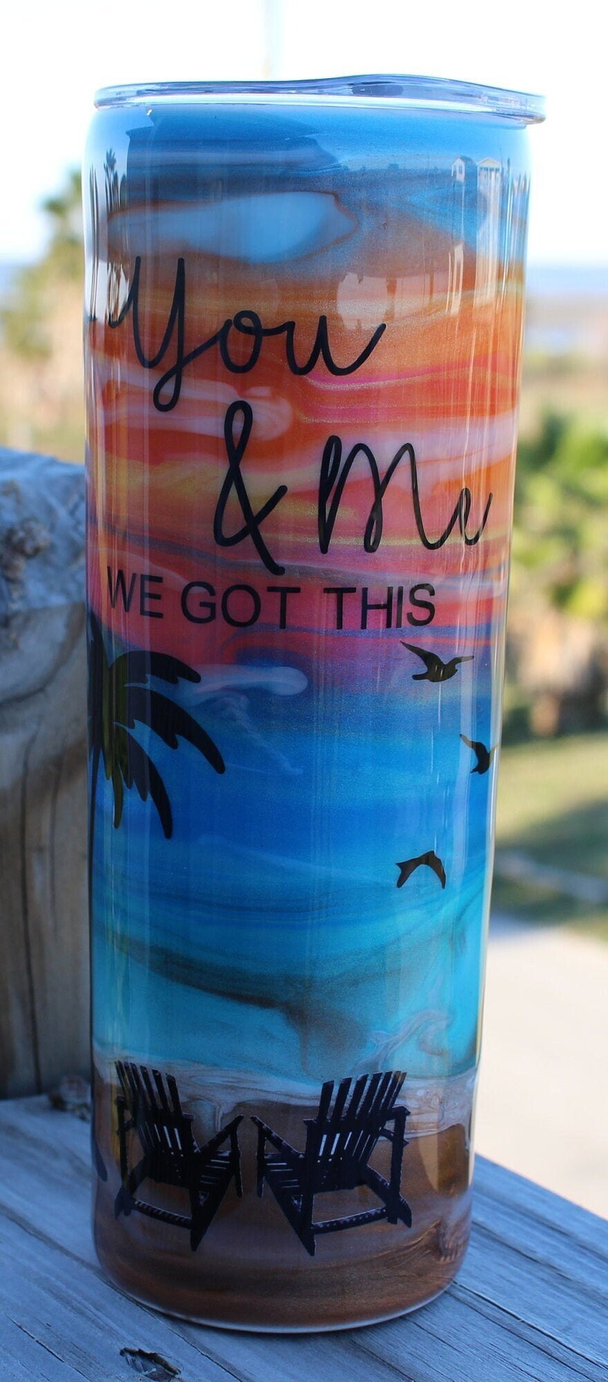 Romantic Sunset Beach Tumbler, Husband & Wife Beach, Palm Tree, Romantic Glitter, Anniversary Tumbler, Wife Tumbler, Palm Tree Tumbler