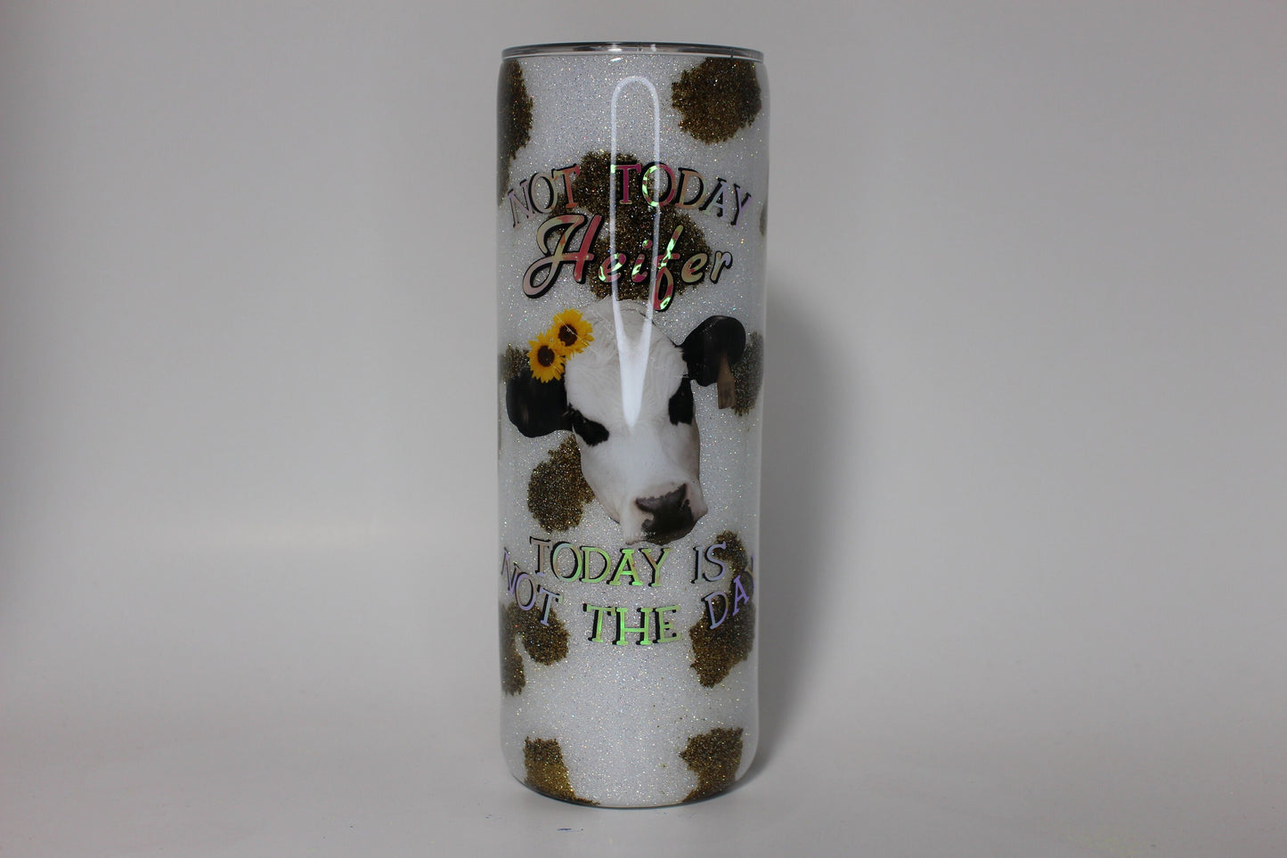 Not Today Heifer Cow Print with Sunflower Glitter Tumbler, Glitter Cow Print Cups, Heifer Sunflower Cup, Not Today Heifer Tumbler Cup