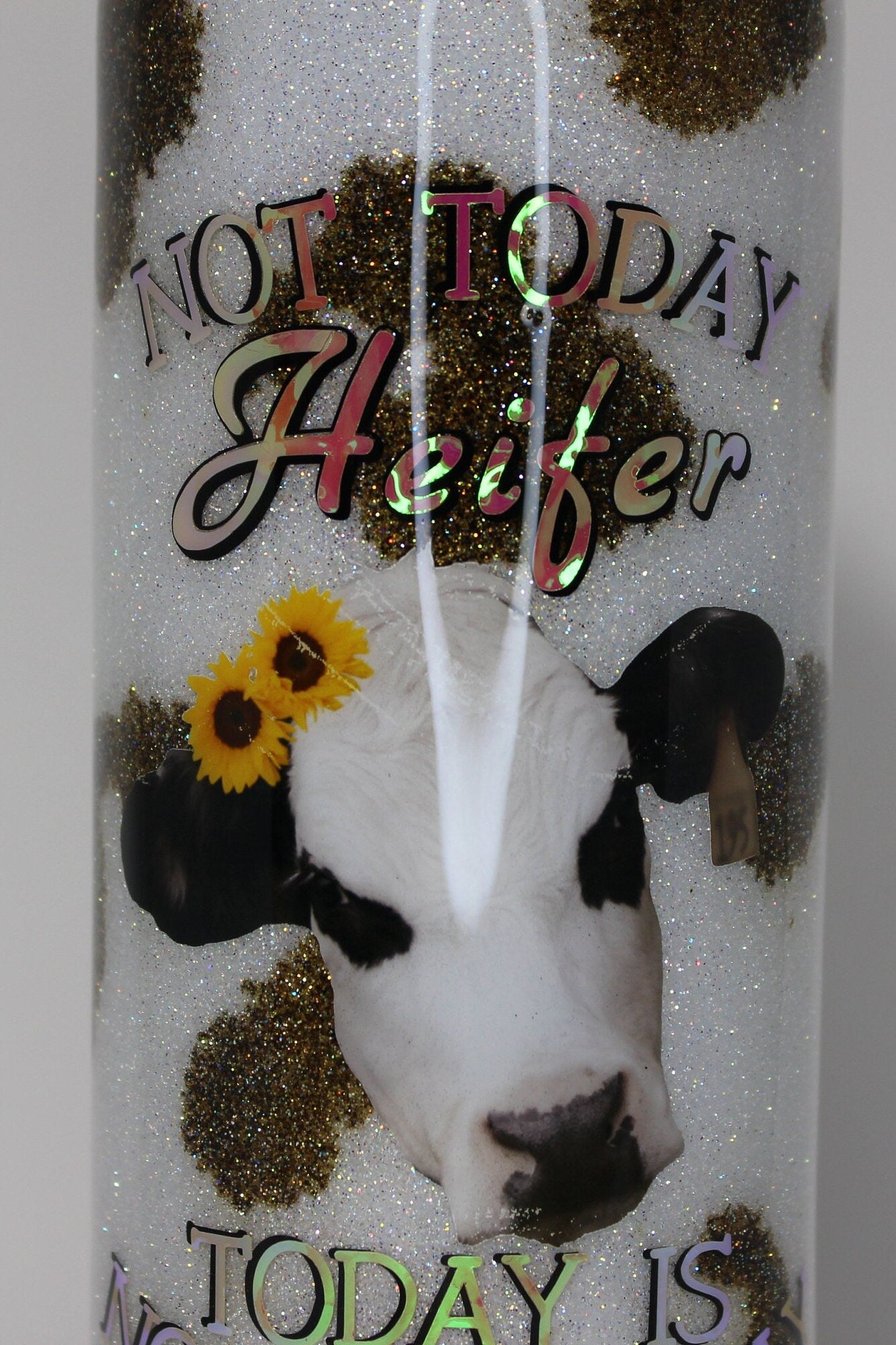 Not Today Heifer Cow Print with Sunflower Glitter Tumbler, Glitter Cow Print Cups, Heifer Sunflower Cup, Not Today Heifer Tumbler Cup