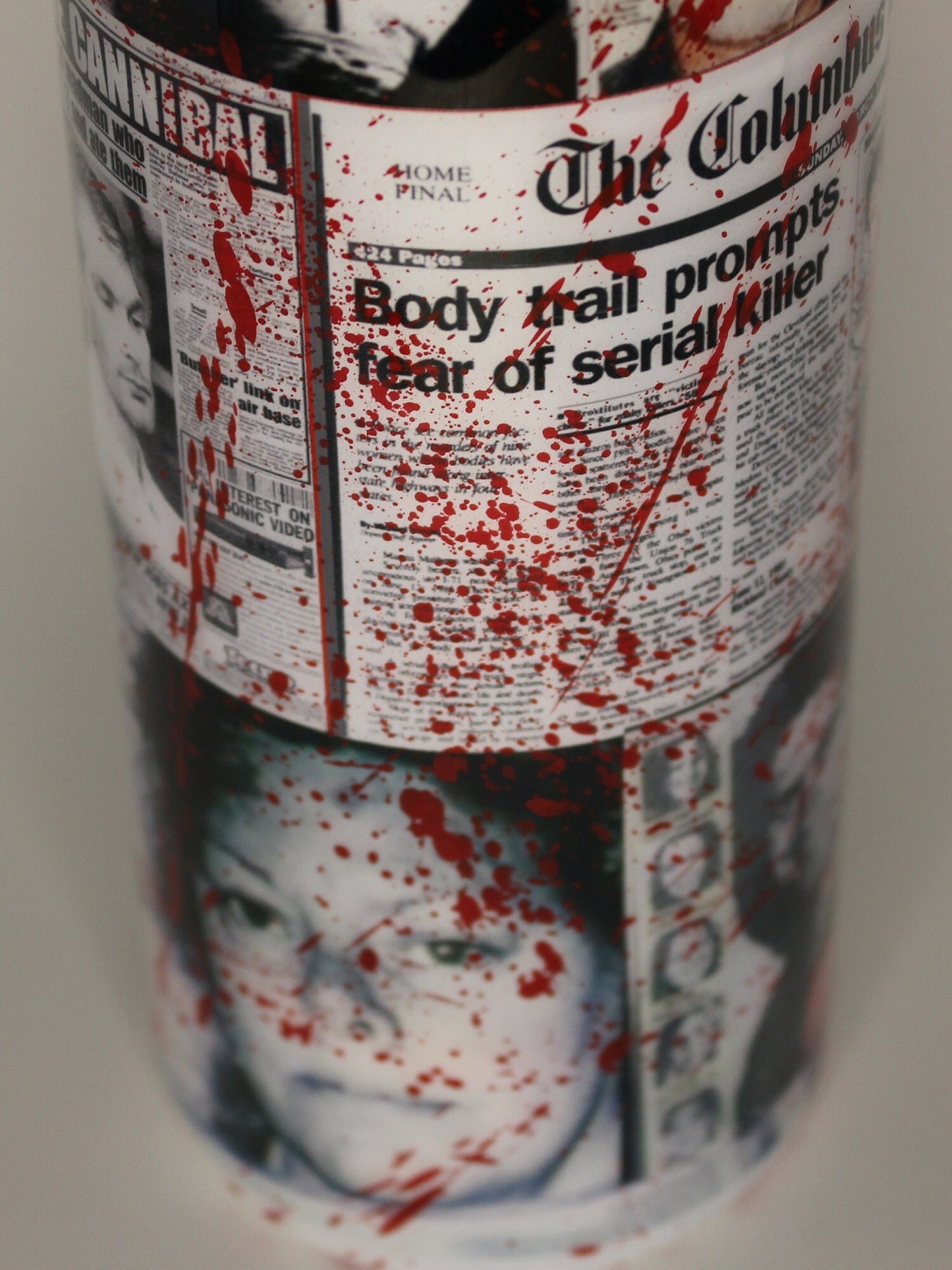 Serial Killer Newspaper Headlines Tumbler | True Crime Junkie Gift | Murder Shows Cup | Blood Splatter Tumbler | Serial Killer Tumbler Cup