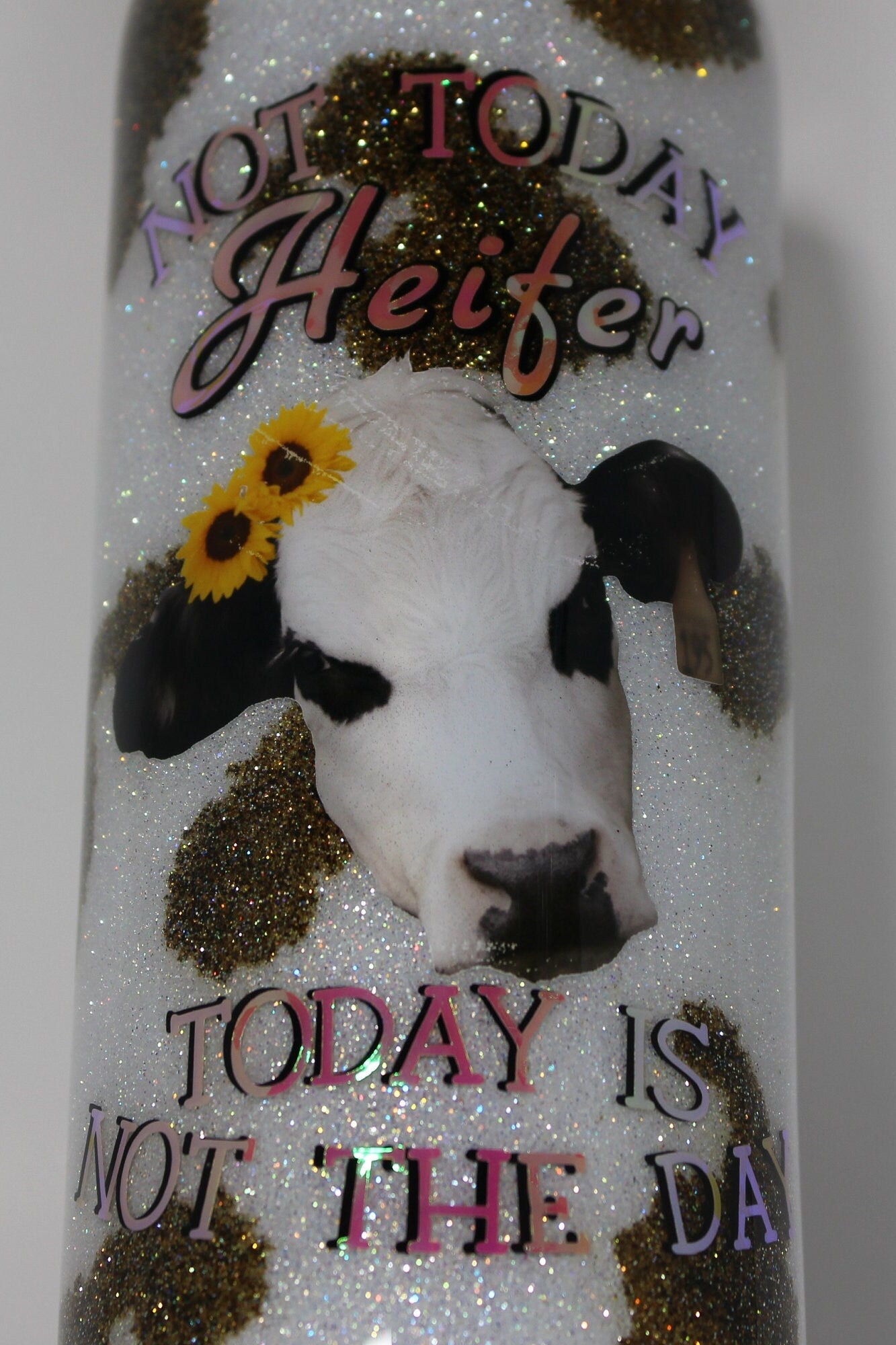 Not Today Heifer Cow Print with Sunflower Glitter Tumbler, Glitter Cow Print Cups, Heifer Sunflower Cup, Not Today Heifer Tumbler Cup