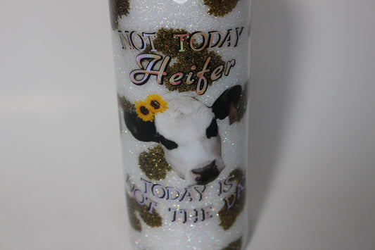 Not Today Heifer Cow Print with Sunflower Glitter Tumbler, Glitter Cow Print Cups, Heifer Sunflower Cup, Not Today Heifer Tumbler Cup