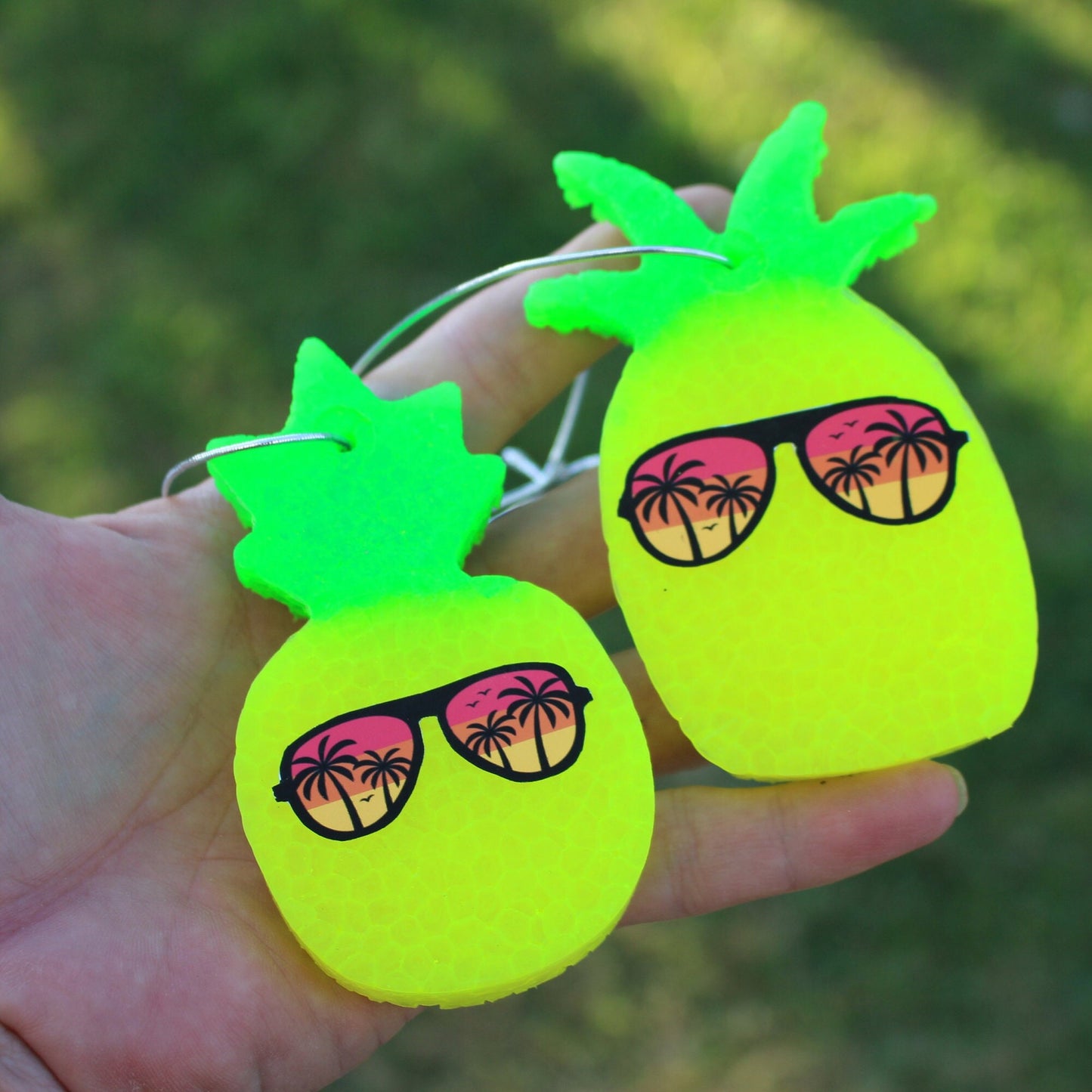 Neon Yellow Pineapple Car Freshies, 2 Sizes, Over 60 Scents to Choose, Pineapple, Car Accessories, Car Freshener, Car Decal, Neon Hanging Freshener