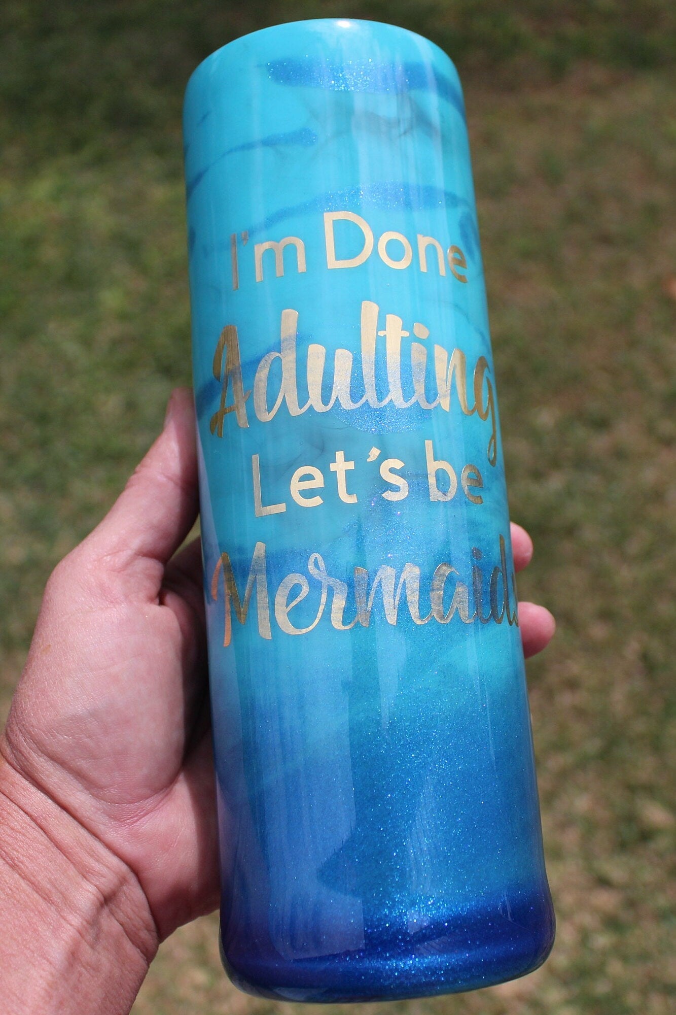 Blue Mermaid Tumbler, Custom Cup, Mermaid Tail Tumbler Cup, Personalized Gift, Smoke Effect, Done Adulting, Mermaid Tail, Custom Tumbler