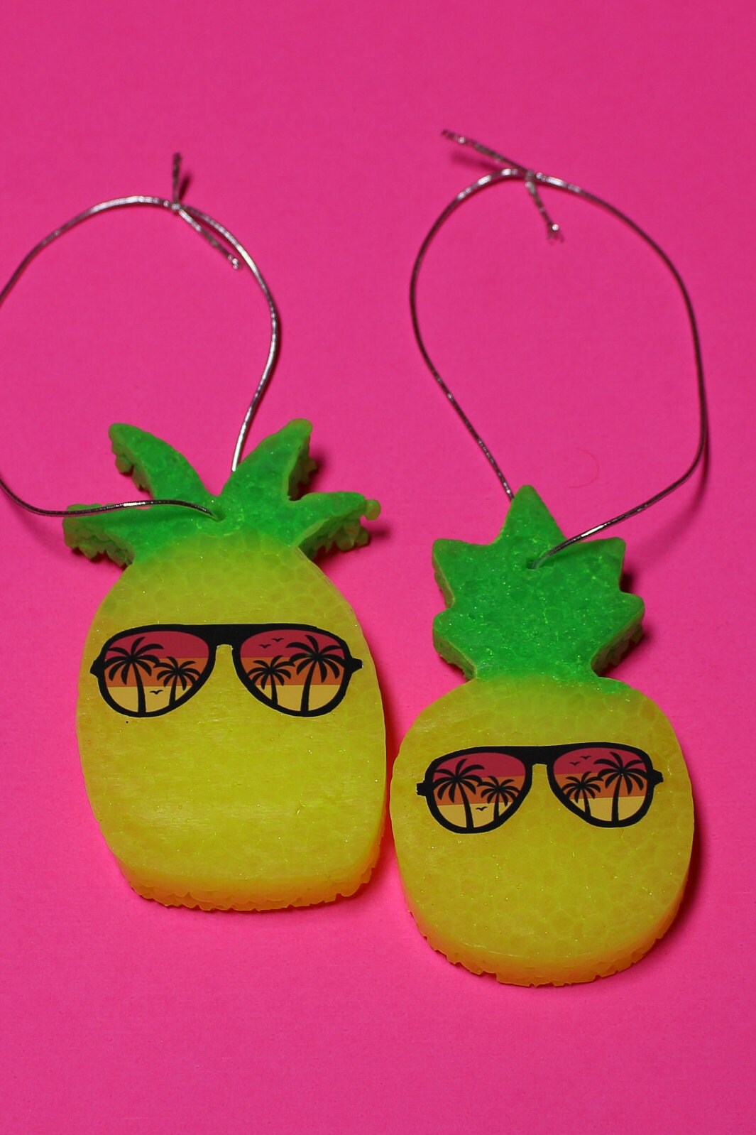 Neon Yellow Pineapple Car Freshies, 2 Sizes, Over 60 Scents to Choose, Pineapple, Car Accessories, Car Freshener, Car Decal, Neon Hanging Freshener