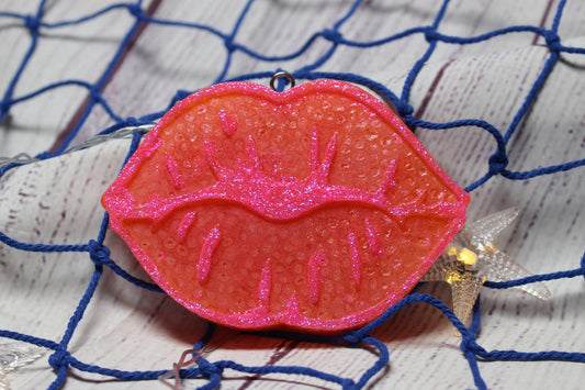 CUTE Red Lips Hot Pink Glitter Kisses Car Freshie, Hanging Freshie, Red Puckered Lips Glitter Car Freshener 60 Premium Long Lasting Scents!